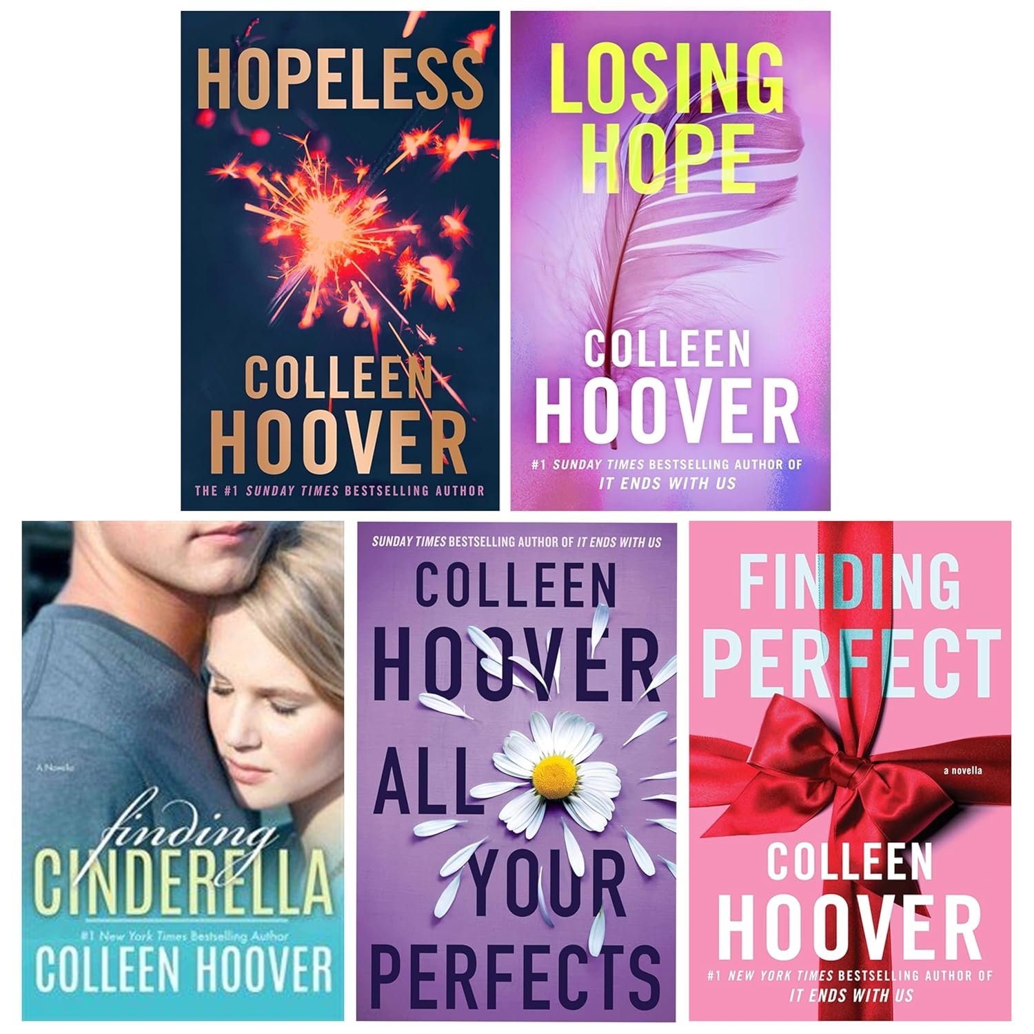 Hopeless Series By Colleen Hoover 5 Books Collection Set (Losing Hope, Finding Cinderella, Hopeless, Finding Perfect & All Your Perfect) Paperback