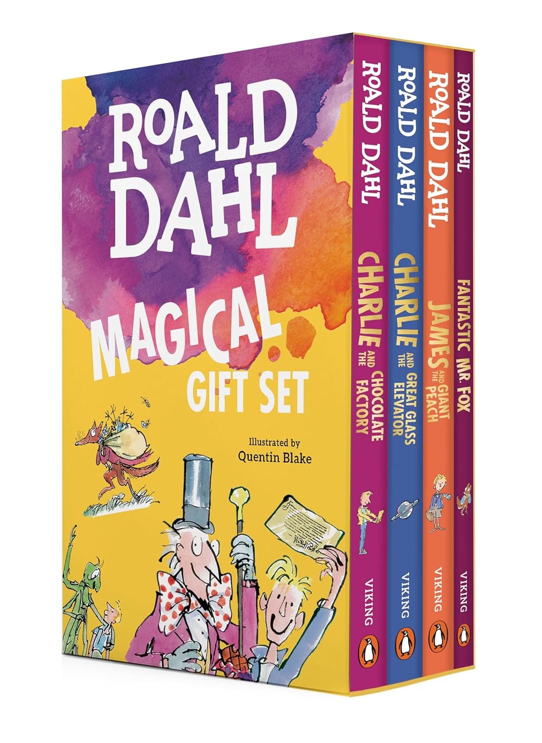 Roald Dahl Magical Gift Boxed Set (4 Books): Charlie and the Chocolate Factory, James and the Giant Peach, Fantastic Mr. Fox,Charlie and the Great Glass Elevator Paperback