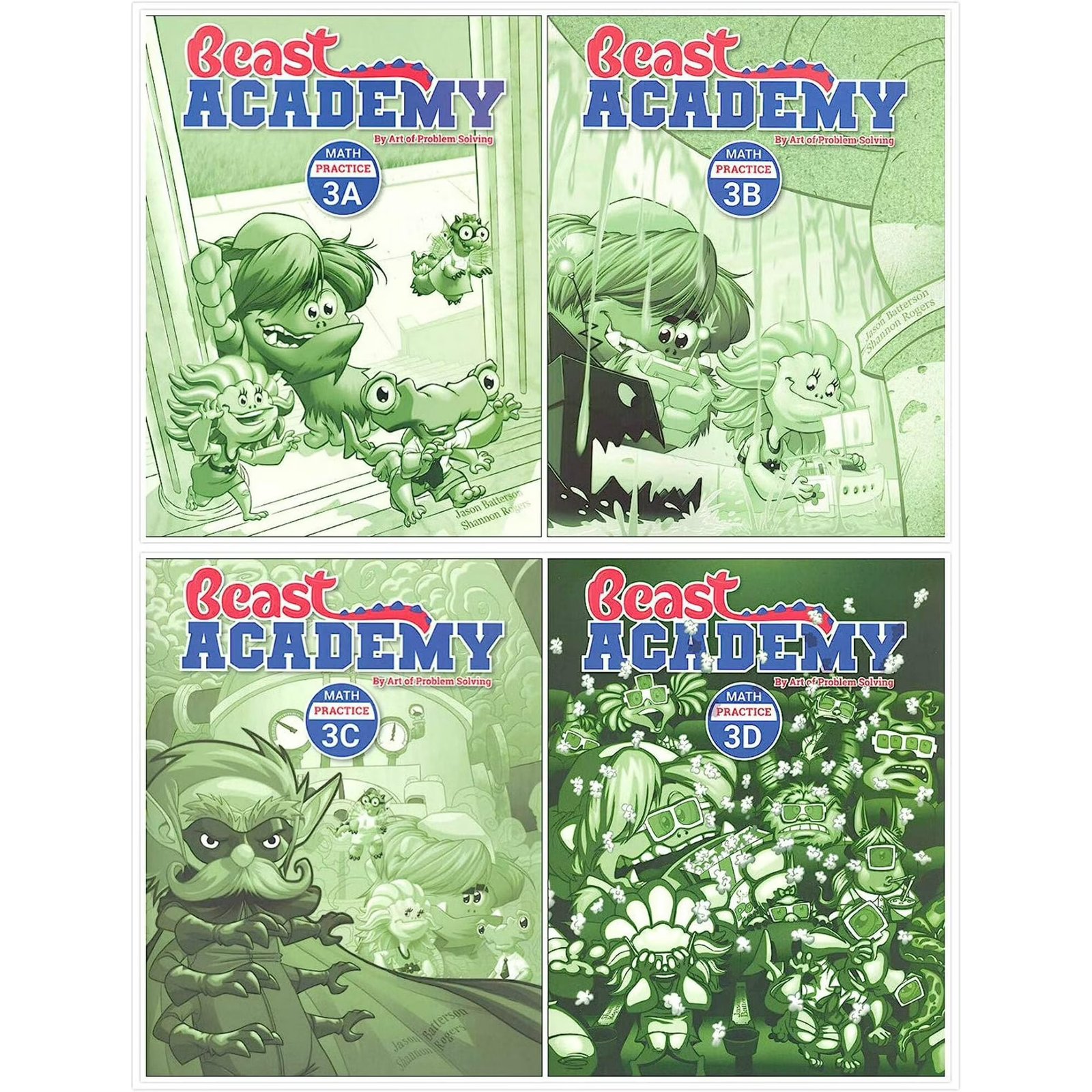 Art of Problem Solving: Beast Academy Grade 3 Practice Workbook Set (4 Books)- Practice 3A, 3B, 3C, 3D