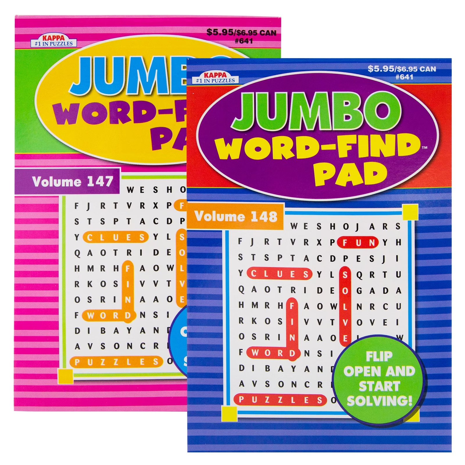 KAPPA Jumbo Word Find Pad 2 Titles, Digest Puzzle Book 8.5"x5" Word Search Puzzle Books, 2-Pack