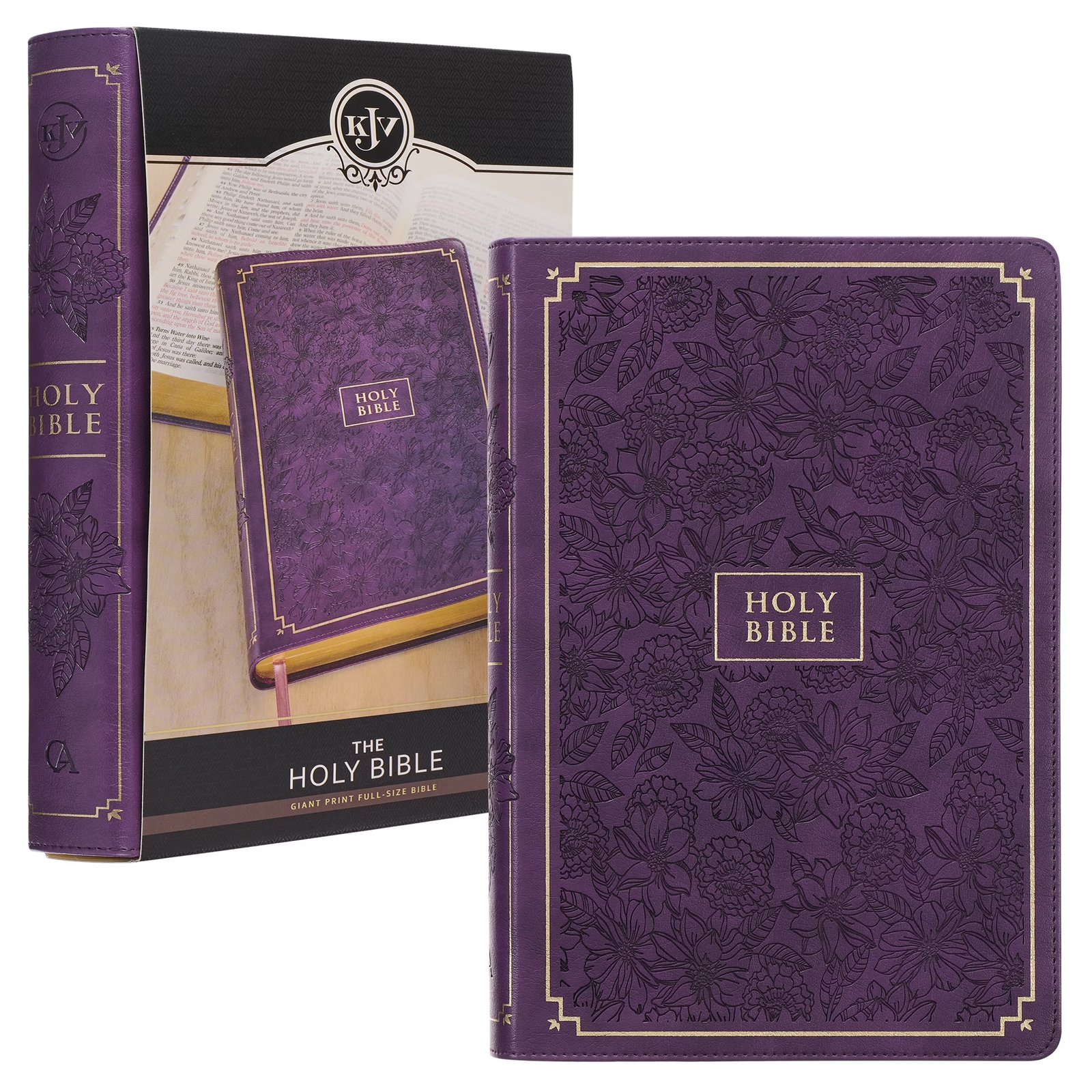 KJV Holy Bible, Giant Print Standard Size Faux Leather Red Letter Edition - Thumb Index & Ribbon Marker, King James Version, Printed Purple Floral 978-1642728781