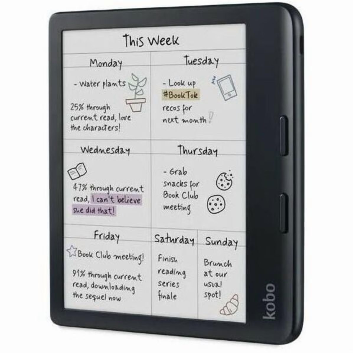 Kobo N428-TP-BK-S-CK 7" E-Reader, 32 GB, Waterproof Glare-Free Dark Mode Option Audiobooks, Black